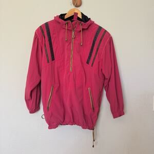 Vintage 90s pink ski jacket hooded windbreaker boho gorpcore half-zip sz M